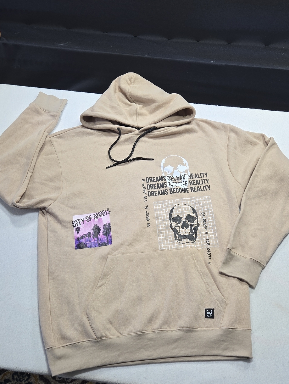 Beige WXYZ Graphic Skull Hoodie with City of Angels Print